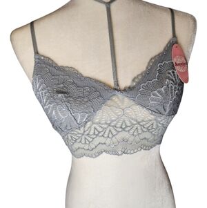 Anemone Gray Lace Bralette with Scalloped Hem
